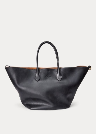 Bolsos De Mano Polo Ralph Lauren Mujer Negros - Leather Large Bellport - UKCJE2376